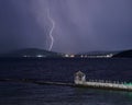 Thunder-storm and lightning on the sea