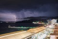 Thunder-storm and lightning on the sea