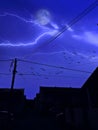 Thunder storm lightning strike on the dark cloudy sky Royalty Free Stock Photo