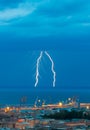 Thunder storm lightning strike on the sea  background at night Royalty Free Stock Photo