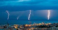 Thunder storm lightning strike on the sea  background at night Royalty Free Stock Photo