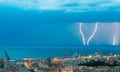 Thunder storm lightning strike on the sea  background at night Royalty Free Stock Photo