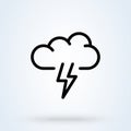 Thunder storm line icon or logo. Cloud lightning concept. clouds above it vector linear illustration Royalty Free Stock Photo