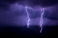 Thunder Storm over Jura, back background, purple lightening Royalty Free Stock Photo