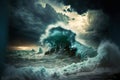 thunder storm rages over sea or ocean natural disaster , made with generative ai Royalty Free Stock Photo