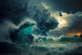 thunder storm rages over sea or ocean natural disaster , made with generative ai Royalty Free Stock Photo