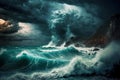 thunder storm rages over sea or ocean natural disaster , made with generative ai Royalty Free Stock Photo