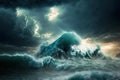 thunder storm rages over sea or ocean natural disaster , made with generative ai Royalty Free Stock Photo