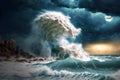 thunder storm rages over sea or ocean natural disaster , made with generative ai Royalty Free Stock Photo