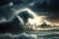 thunder storm rages over sea or ocean natural disaster , made with generative ai Royalty Free Stock Photo