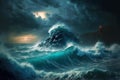 thunder storm rages over sea or ocean natural disaster , made with generative ai Royalty Free Stock Photo