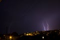 Thunder storm in Saltdean & x28;Brighton& x29; double fork lightning Royalty Free Stock Photo