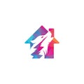 Thunder Wolf home shape concept Logo design