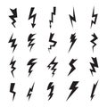 Thunderbolt collection. Lightning electric flash voltage electricity vector symbols isolated on white