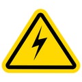 Thunderbolt danger high voltage signs. Triangle yellow warning sign. Royalty Free Stock Photo