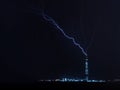 Lightning bolt hit skyscraper `Lakhta center`