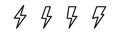 Thunderbolt icon in line. Flash symbol. Outline lightning icon. Thunderbolt icons in line. Flash sign. Outline charge symbol.