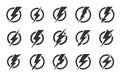 Thunderbolt lightning dander power circle icon set