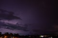 Thunderbolt at night in dark sky. Flash, bolt, bad weather concept Royalty Free Stock Photo