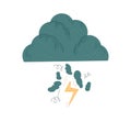 Thundercloud. Dark cloud with lightning, rain and wind. Simple abstract storm cloud flat vector illustration isolated on