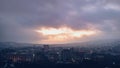 Thunderclouds above Budapest city with sunny rays