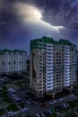 thunderclouds above the house rain high-rise buildings multy-storey building height