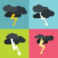 Thunderclouds flat icons on color background