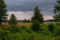 thunderclouds of lead over the wild field and forests Royalty Free Stock Photo
