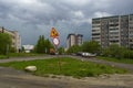 Thunderclouds over a poor sleeping district and dirt crossroads of city