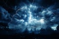Thunderous bolts strike night skies, tempest banner in motion