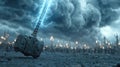 Thunderous Hammer with Lightning in a Dramatic Stormy Landscape Royalty Free Stock Photo