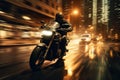 Thunderous Motorcycle speeding city street. Generate Ai