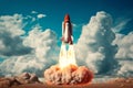 Thunderous Rocket taking off moon with fire jet. Generate Ai