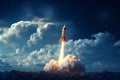 Thunderous Rocket taking off moon. Generate Ai Royalty Free Stock Photo