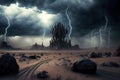 Thunderstorm on alien planet in storm, extraterrestrial landscape, generative AI Royalty Free Stock Photo