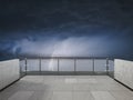 Thunderstorm on the beautiful balcony. Balcony view of sky with thunder. Landscape. Night. Terrace with a beautiful view of storm