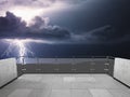 Thunderstorm on the beautiful balcony. Balcony view of sky with thunder. Landscape. Night. Terrace with a beautiful view of storm