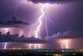 A thunderstorm with beautiful bright lightning, a strong storm with lightning, a riot of elements, natural phenomena,