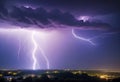 A thunderstorm with beautiful bright lightning, a strong storm with lightning, a riot of elements, natural phenomena,