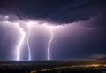 A thunderstorm with beautiful bright lightning, a strong storm with lightning, a riot of elements, natural phenomena,