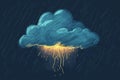 Thunderstorm cloud with lightning bolts and heavy rain illustration Royalty Free Stock Photo
