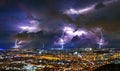 Thunderstorm clouds with lightning at night in Seoul, South Korea Royalty Free Stock Photo