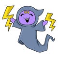 Thunderstorm controlling wizard cat, doodle icon image kawaii Royalty Free Stock Photo