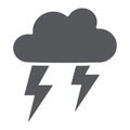 Thunderstorm glyph icon, weather and forecast, storm sign, vector graphics, a solid pattern on a white background. Royalty Free Stock Photo