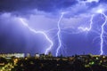 Thunderstorm with lightning above the night city Royalty Free Stock Photo