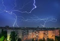 Thunderstorm with lightning above the night city Royalty Free Stock Photo