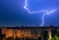 Thunderstorm with lightning above the night city Royalty Free Stock Photo