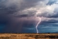 Thunderstorm lightning bolt strike with rain and dark storm clouds