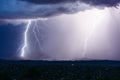 Thunderstorm lightning bolt strike at night Royalty Free Stock Photo