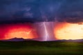 Thunderstorm lightning bolt at sunset Royalty Free Stock Photo